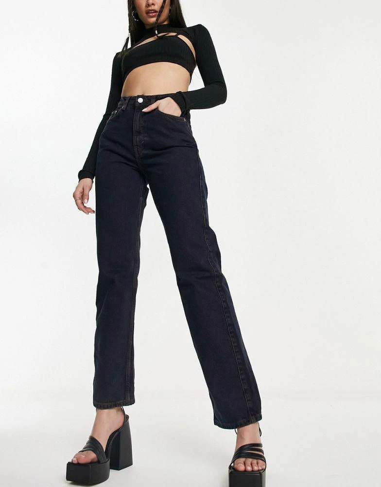 Weekday Weekday Rowe extra high waisted straight leg jeans in teal blue wash 4