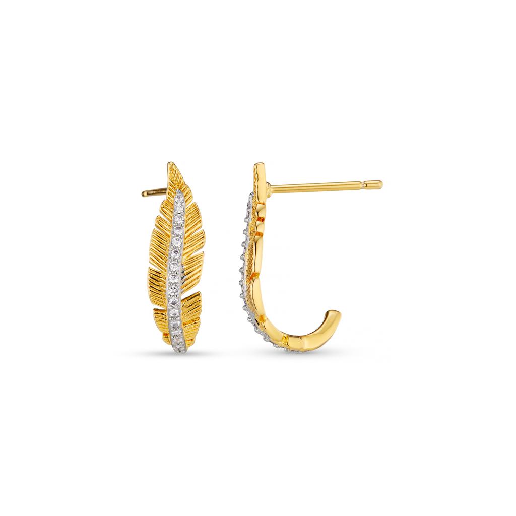 Orelia London Pave Leaf Curved Stud Earrings