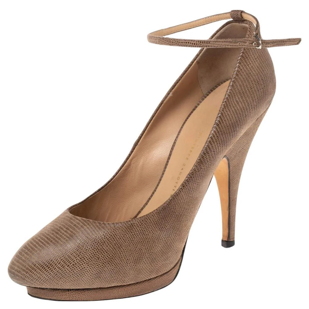 Giuseppe Zanotti Giuseppe Zanotti Lizard Embossed Leather Platform Ankle Strap Pumps Size 40.5 1