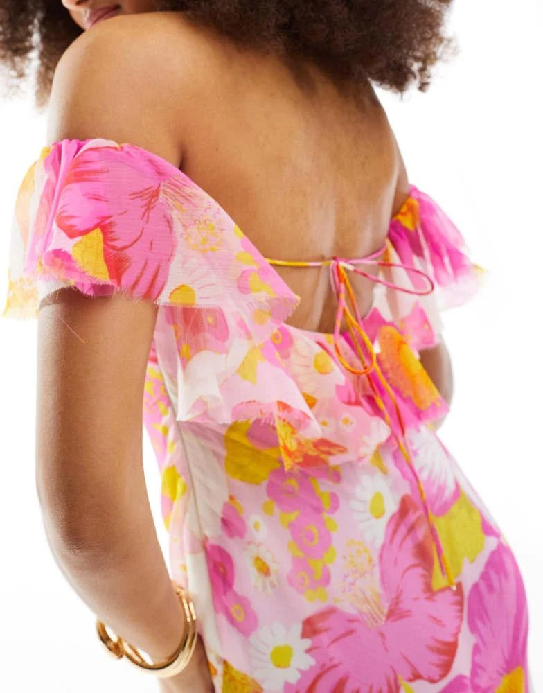 ASOS ASOS DESIGN bardot high low maxi dress with raw edge in bold floral print 2