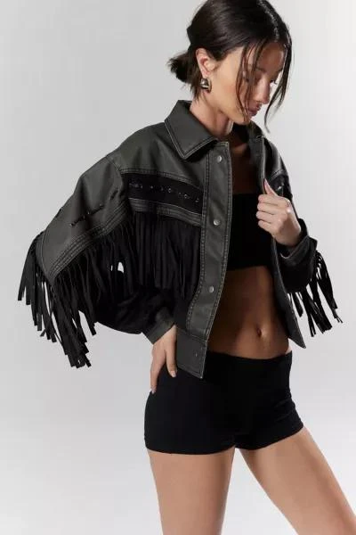 Silence + Noise Silence + Noise Hannah Western Fringe Faux Leather Jacket 1
