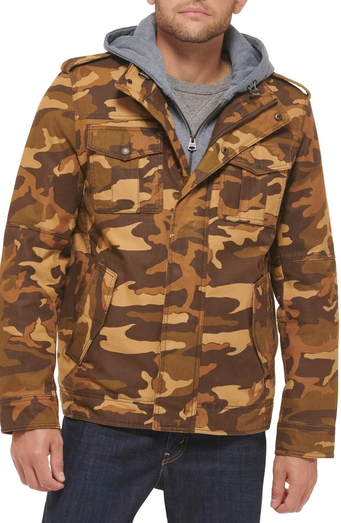 Levi's Washed Cotton Faux Shearling Lined Hooded Military Jacket 1
