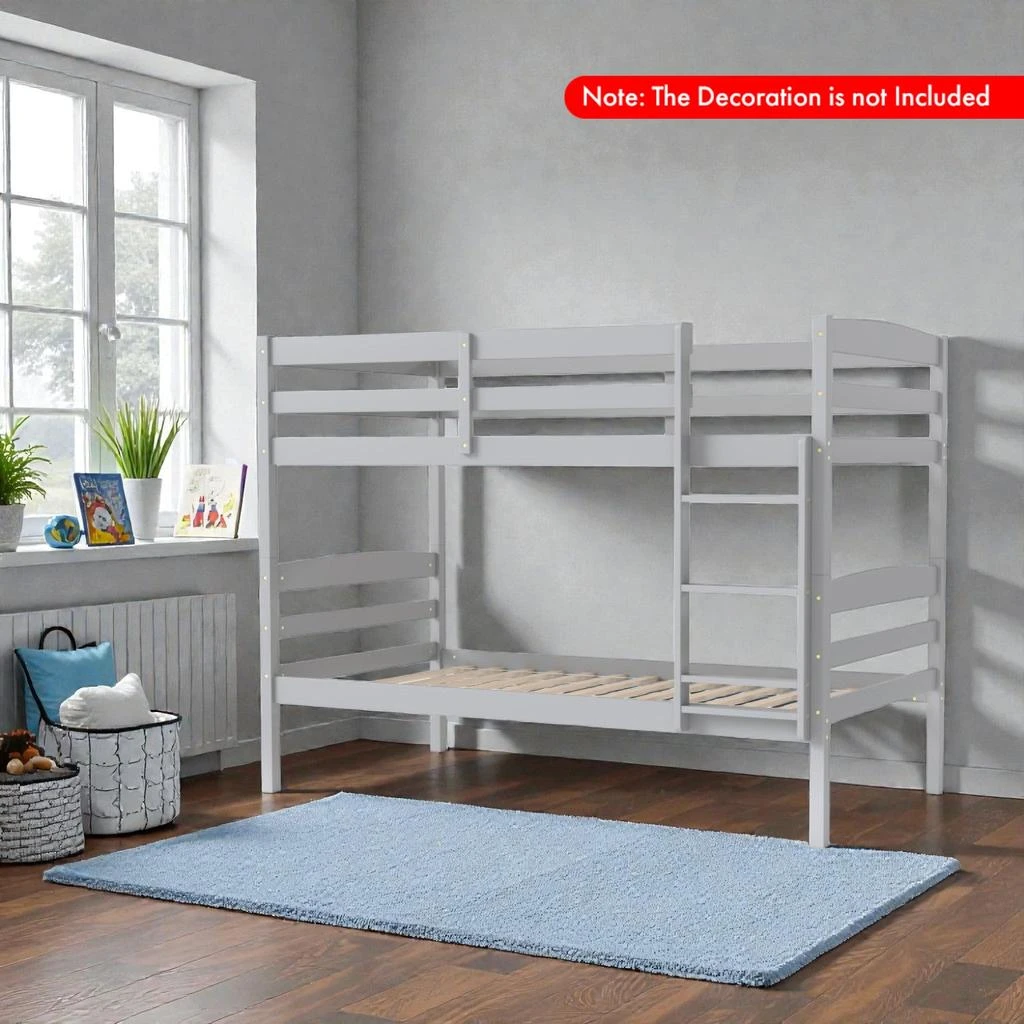 Hivvago Sturdy Wood Twin Bunk Bed with Raised Safety Rails and Built-In Ladder 2