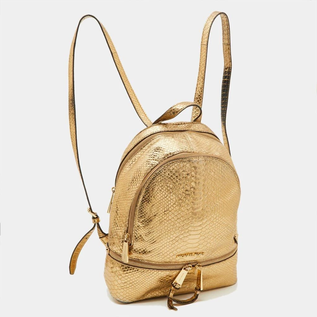 Michael Kors Michael Kors Metallic Gold Python Embossed Leather Small Rhea Backpack 3