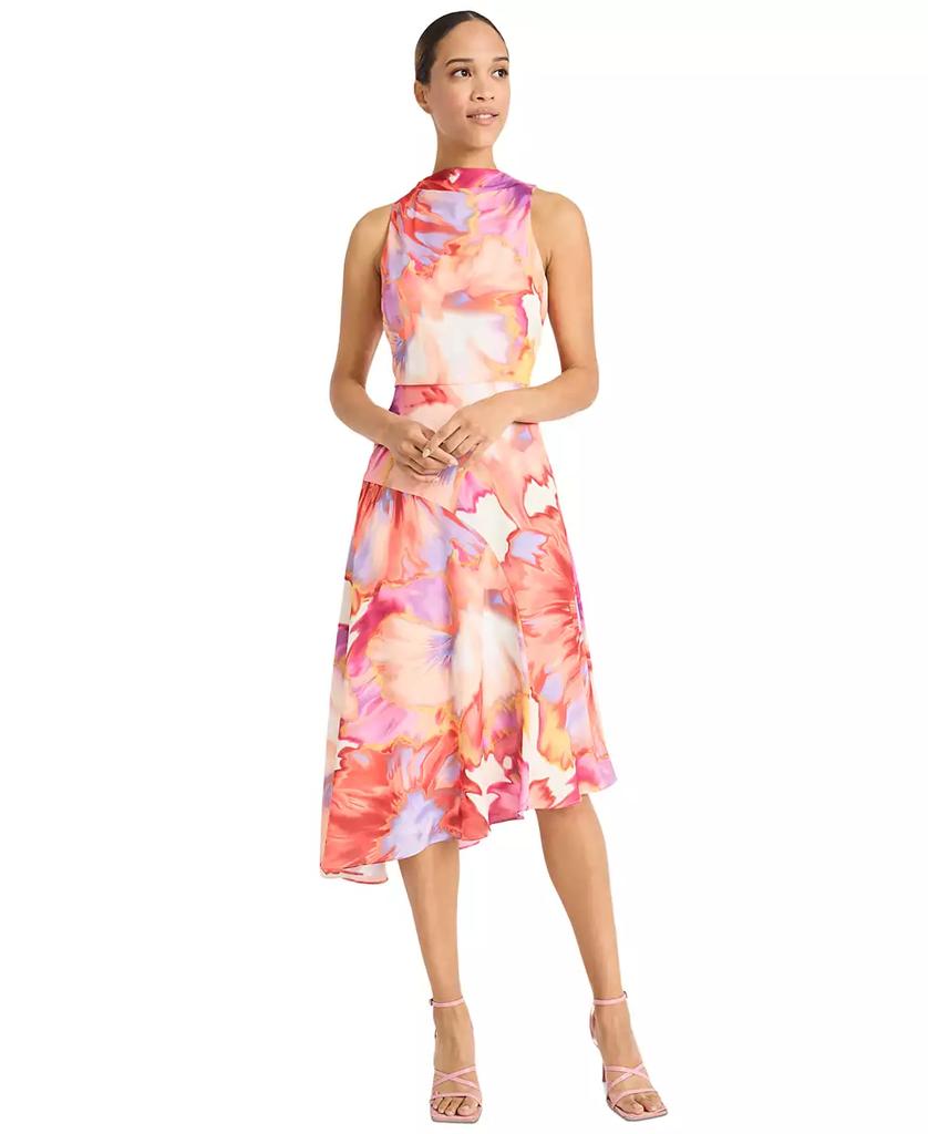 Maggy London Women's Printed Asymmetric-Hem Midi Dress