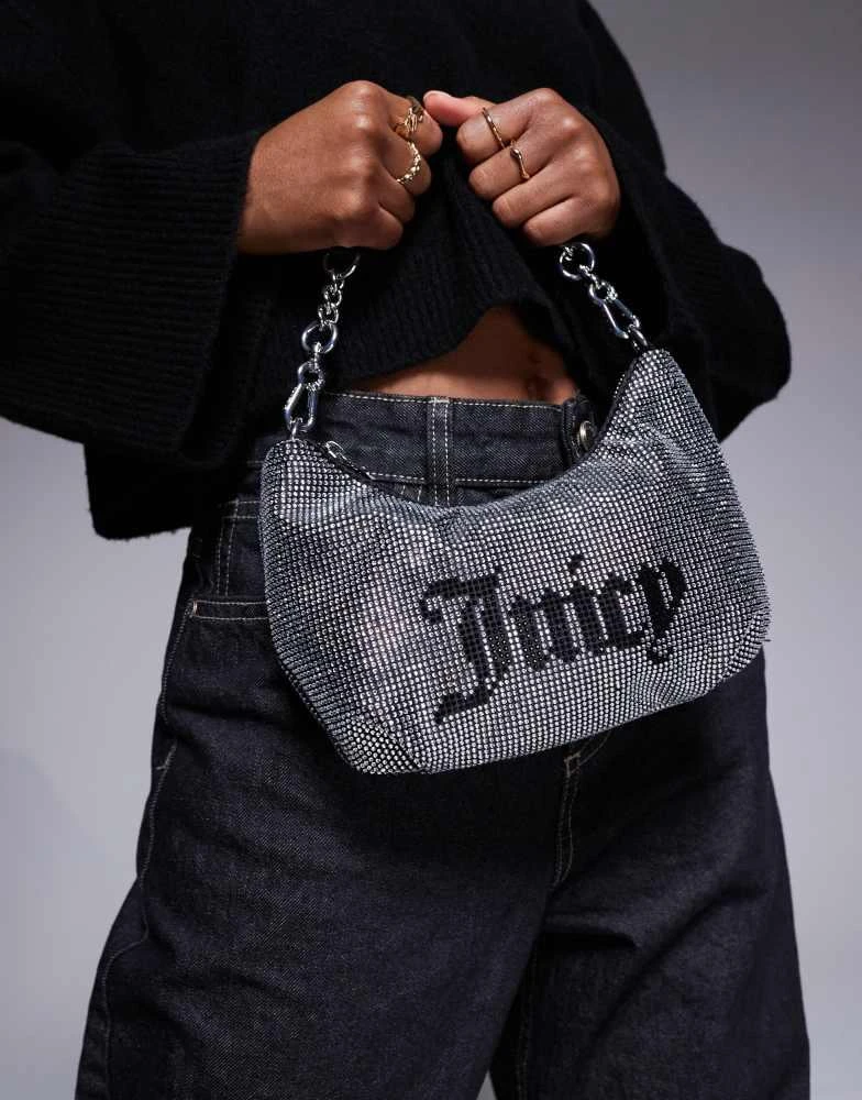 Juicy Couture Juicy Couture small diamante logo shoulder bag in black/silver 1