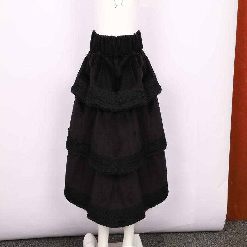 Loud Apparel Lace detailing tiered midi skirt in black