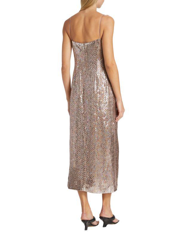 Alexis Metallic Snakeskin-Effect Slip Dress