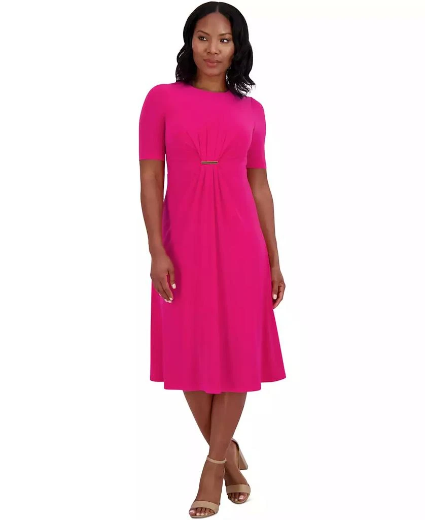 Jessica Howard Petite Jewel-Neck Center-Pleat Midi Dress 1