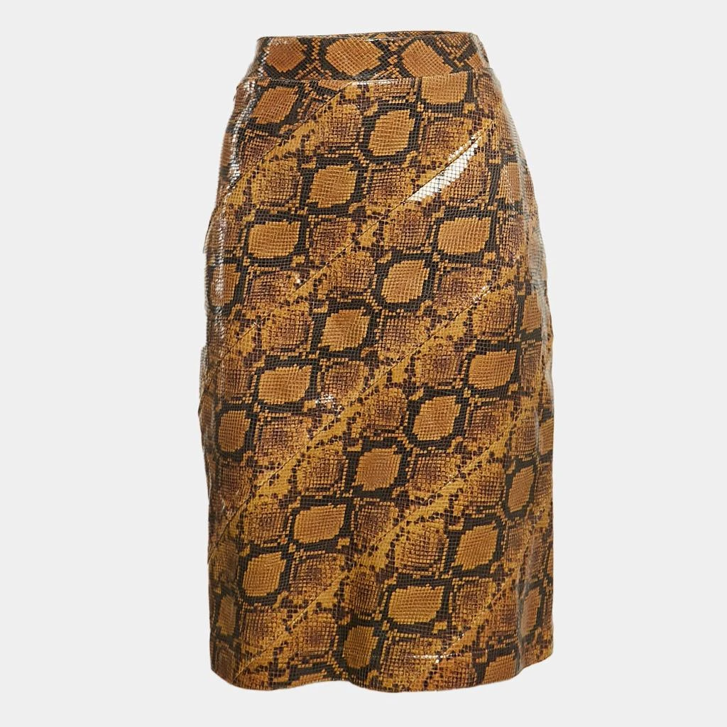 Alexander McQueen Alexander McQueen Brown Snakeskin Pattern Patent Leather Pencil Skirt M 1