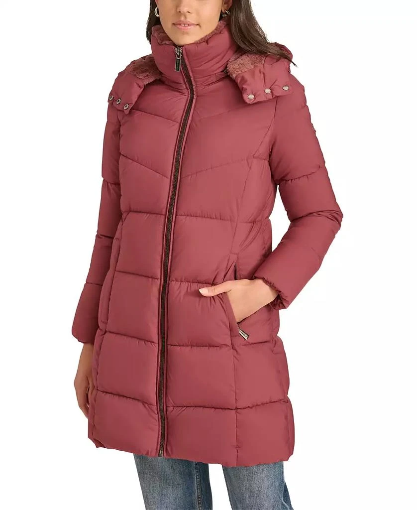 Calvin Klein Women's Hooded Faux-Fur-Lined Midi Puffer Coat 1
