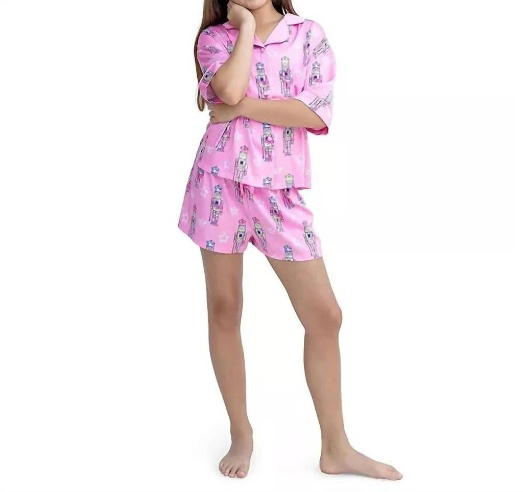 Sunshine Society Girls Silky Shorts Pj Set In Nutcracker