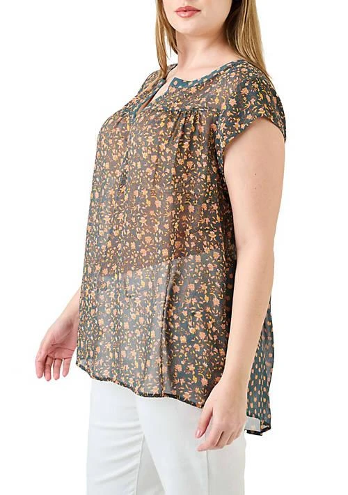 DR2 by Daniel Rainn By Daniel Rainn Floral Short Sleeve Top Plus Size 2