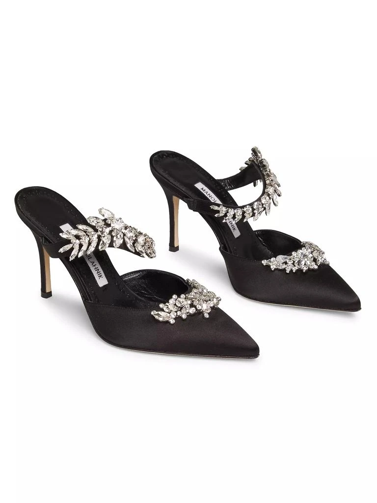Manolo Blahnik Lurum 90MM Crystal-Embellished Satin Mules 2