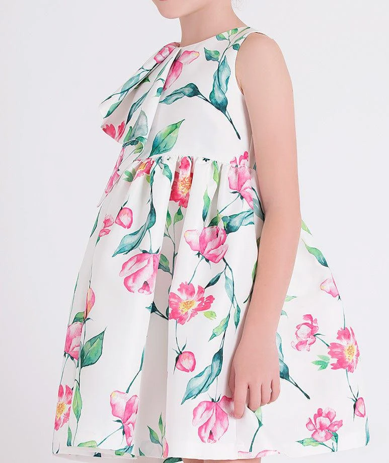 Mama Luma Mama Luma Girls Ruffle Floral Print Dress in White 3