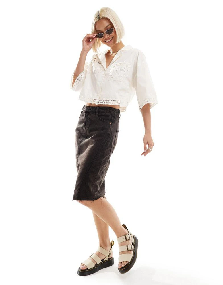 Native Youth Native Youth lace insert cropped boxy shirt in white 3