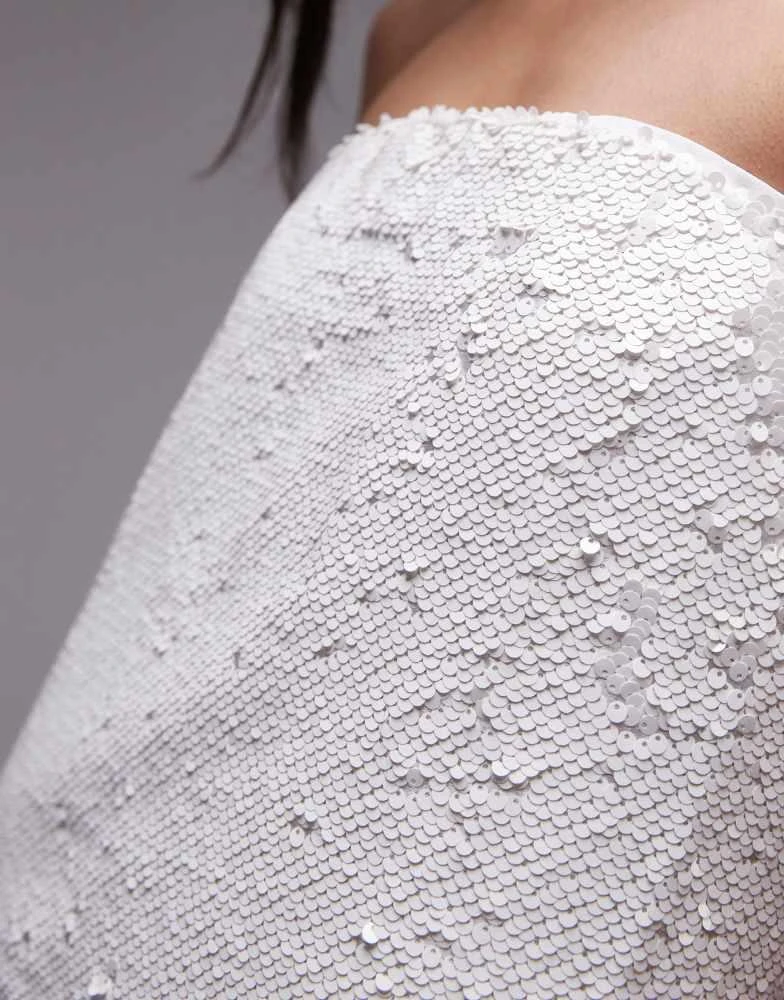 Topshop Topshop sequin embellished bandeau mini dress in white 3