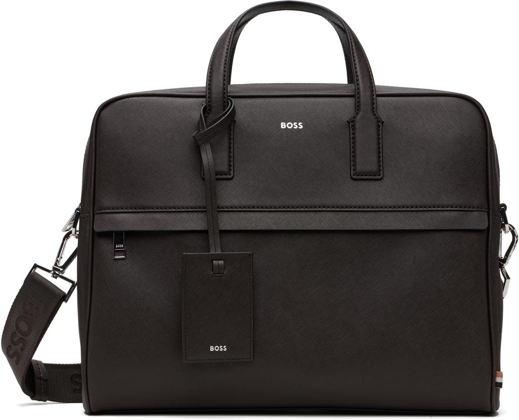 Hugo Boss Brown Saffiano Leather Briefcase
