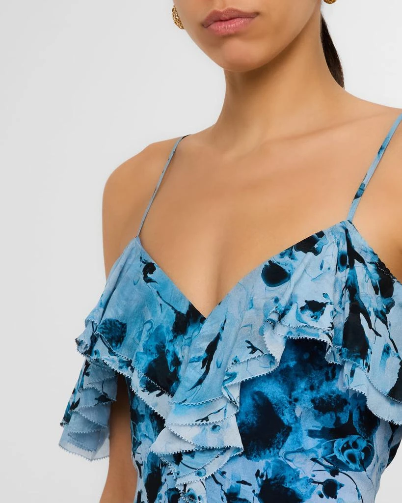 MARCHESA Cold-Shoulder Ruffle Chiffon Gown 5