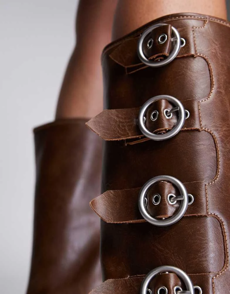 Public Desire Public Desire Fetish heeled biker boot in tan 3