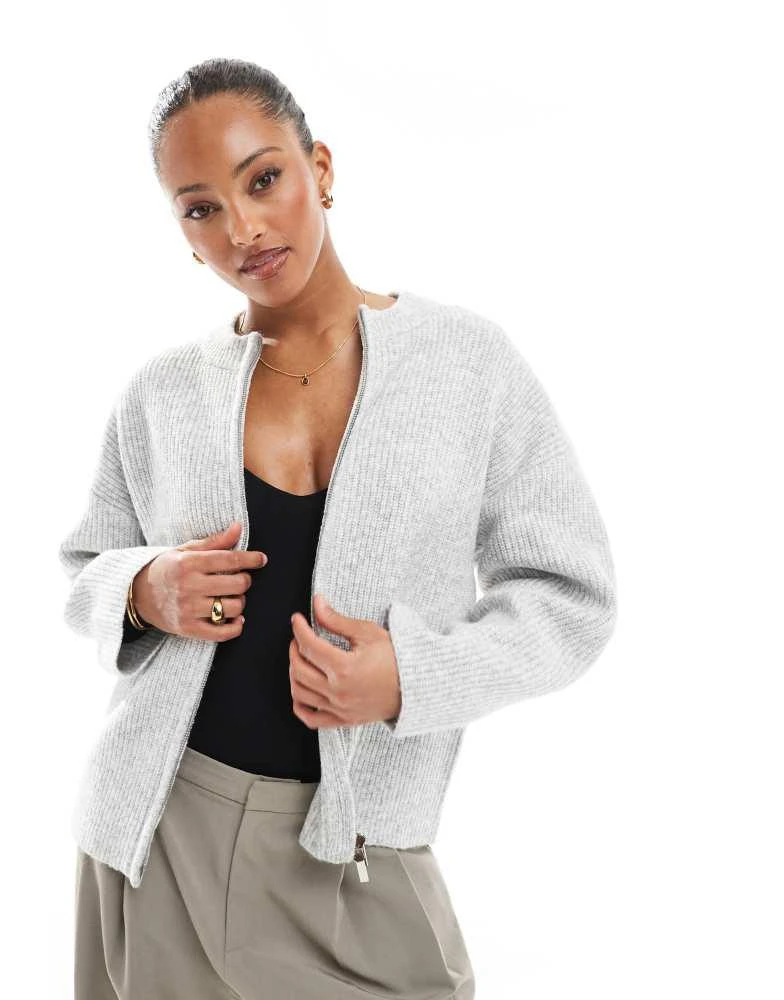 4th & Reckless 4th & Reckless premium high neck double zip knitted bomber jacket in grey 1