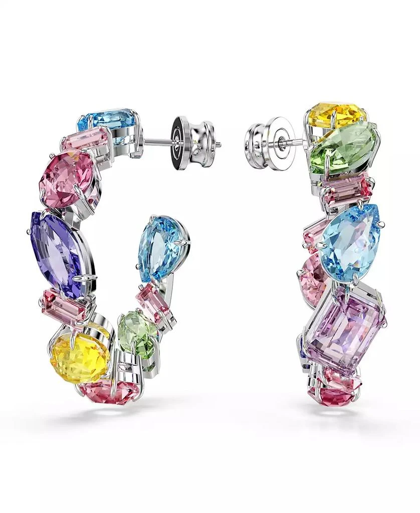 Swarovski Asymmetrical Design, Mixed Cuts, Small, Multicolored, Rhodium Plated Gema Hoop Earrings 1