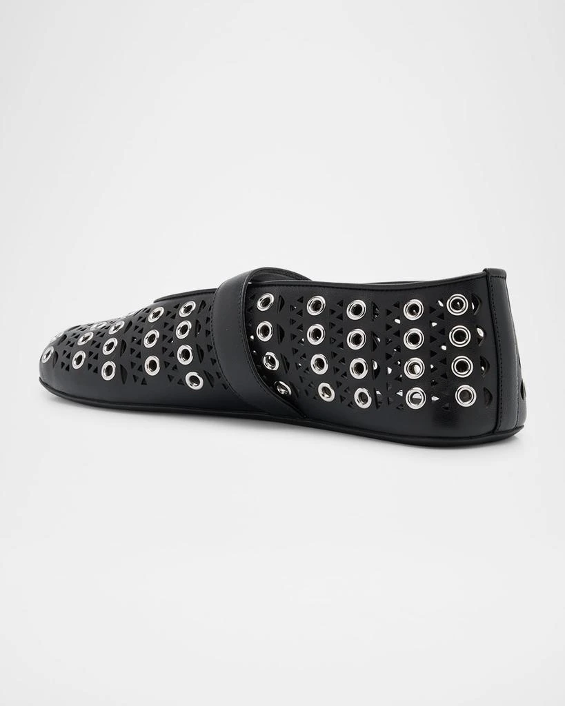 Alaia Vienne Buckle Eyelet & Laser-Cut Leather Ballet Flats 3