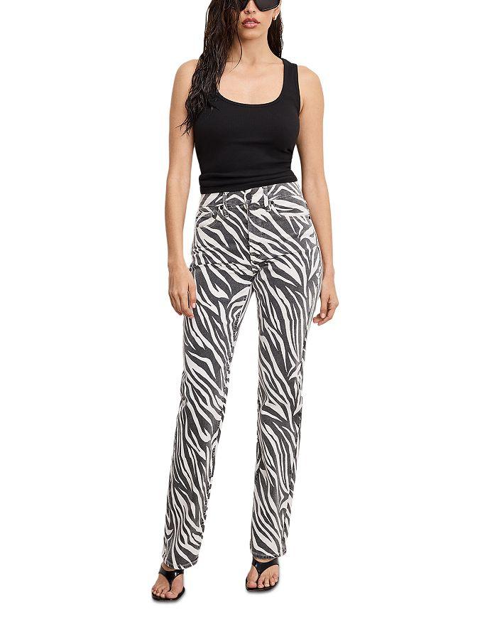 Good American Good Icon High Rise Straight Jeans in Cloud White Zebra
