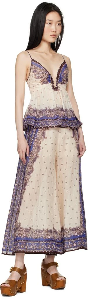 Zimmermann Beige & Purple Maxine Wide Leg Cropped Trousers 4