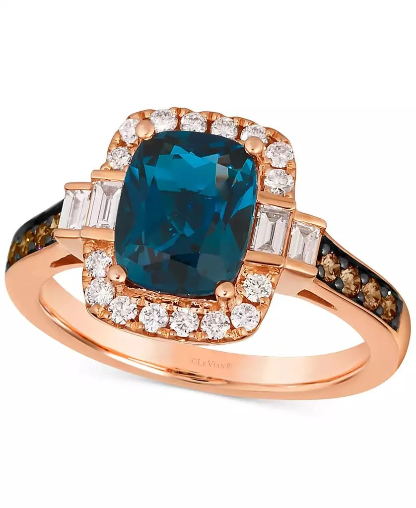 Le Vian Chocolatier® Deep Sea Blue Topaz (2-1/4 ct. t.w.) & Diamond (1/2 ct. t.w.) Halo Ring in 14k Rose Gold 1