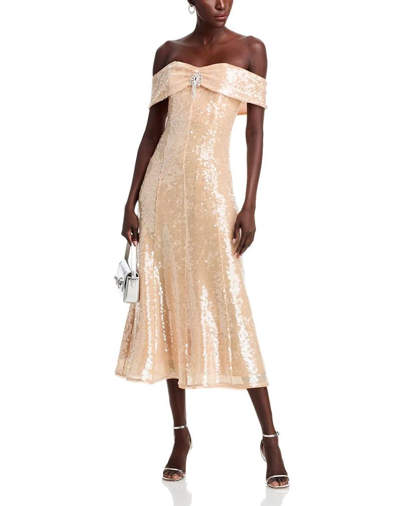 Self Portrait Gold Sequin Off-the-Shoulder Dress - Exclusive 3
