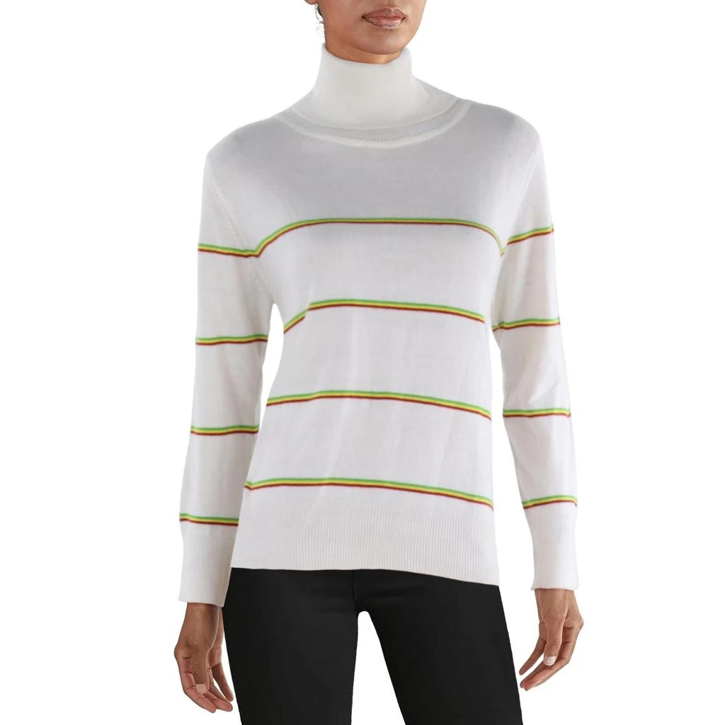 Madeleine Thompson Womens Ribbed Trim Long Sleeve Turtleneck Sweater 2