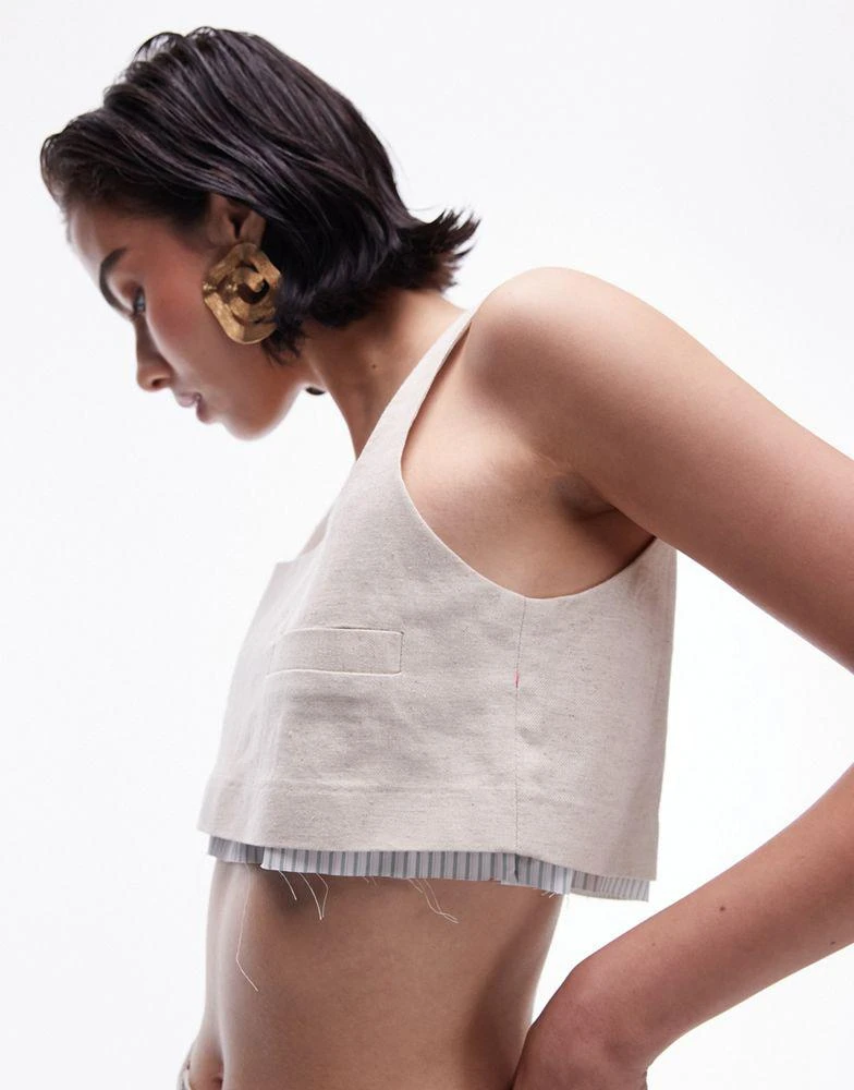 Topshop Topshop co-ord linen tailored bralet with exposed lining in ecru 3