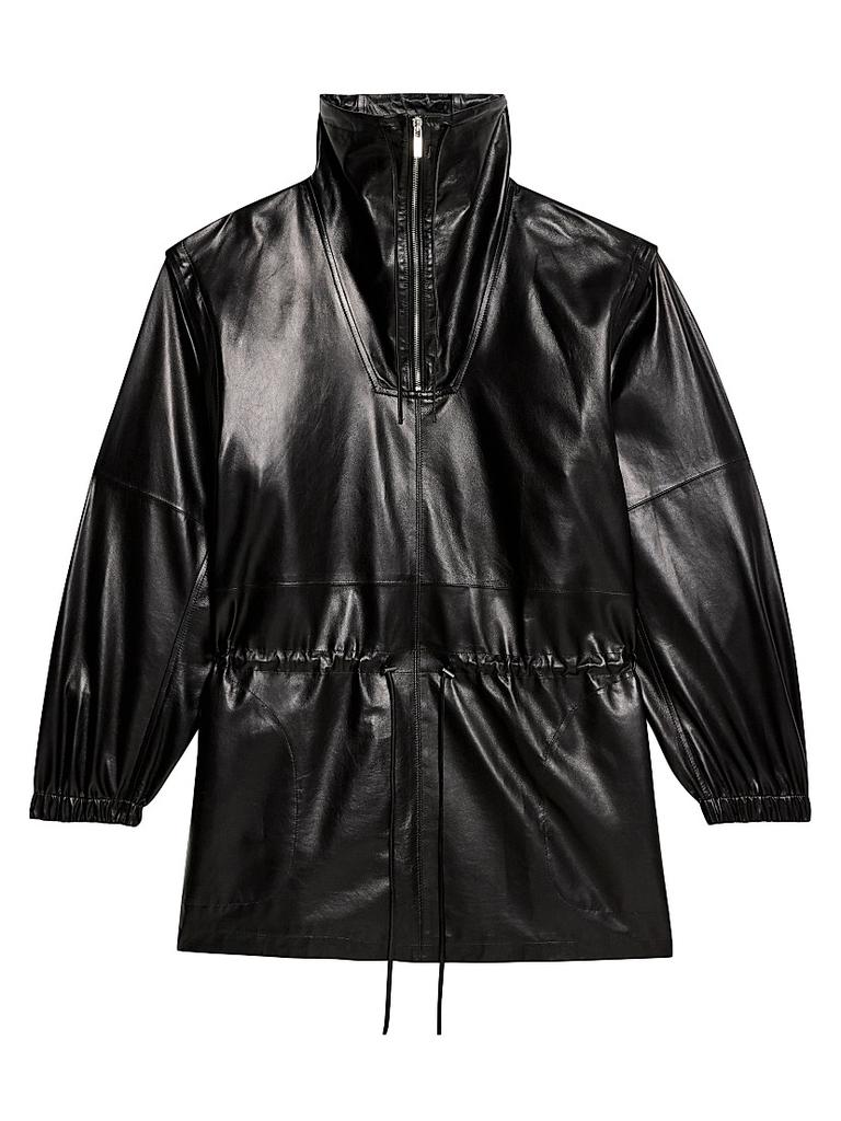 Shop Black Patch Pocket Leather Jacket on Sale at BeyondStyle
