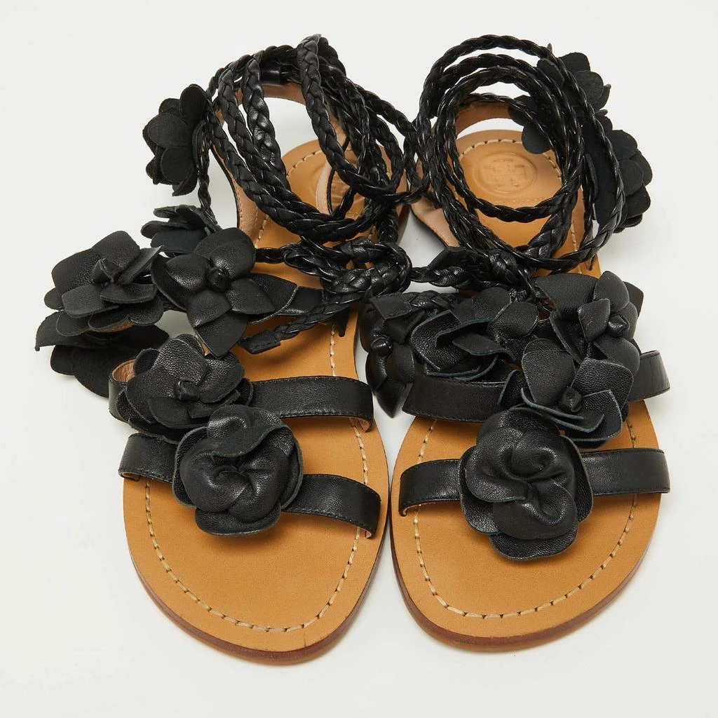Tory Burch Tory Burch Black Leather Blossom Floral Embellished Flat Gladiator Sandals Size 37 3