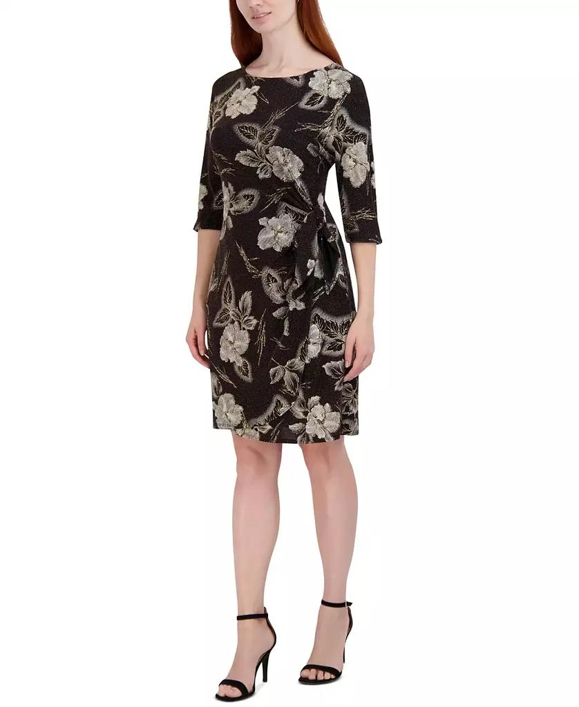 Robbie Bee Plus Size Floral-Print Side-Knot 3/4-Sleeve Sheath Dress 4