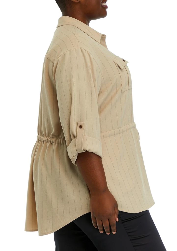 Calvin Klein Plus Size Roll Sleeve Textured Stripe Shirt Jacket 3