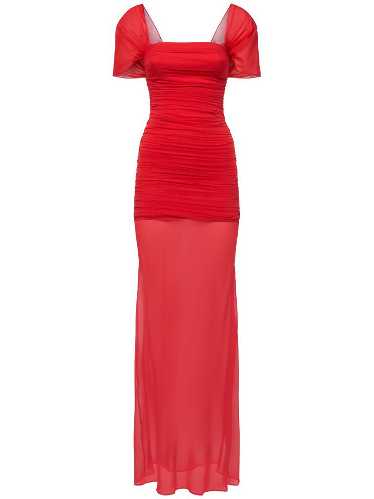Shop Stretch Silk Cap Sleeve Long Dress on Sale at