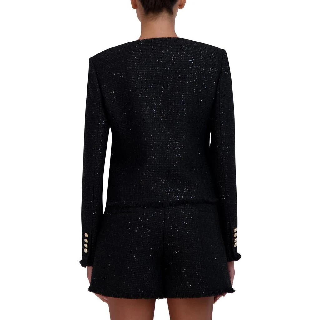 BCBG Womens Tweed Sequined Collarless Blazer 2