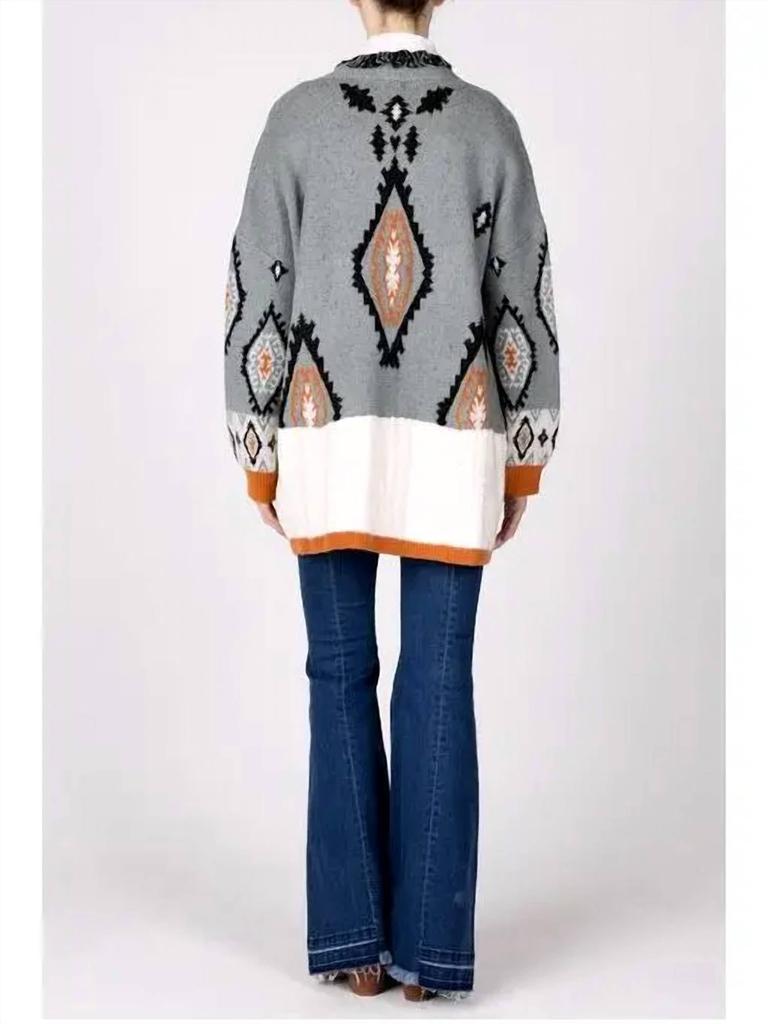 Miss Me Miss Me - Color Block open front Aztec Cardigan