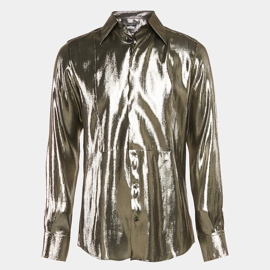 Dolce & Gabbana Dolce & Gabbana Gold Metallic Lamé Long Sleeve Shirt M 1