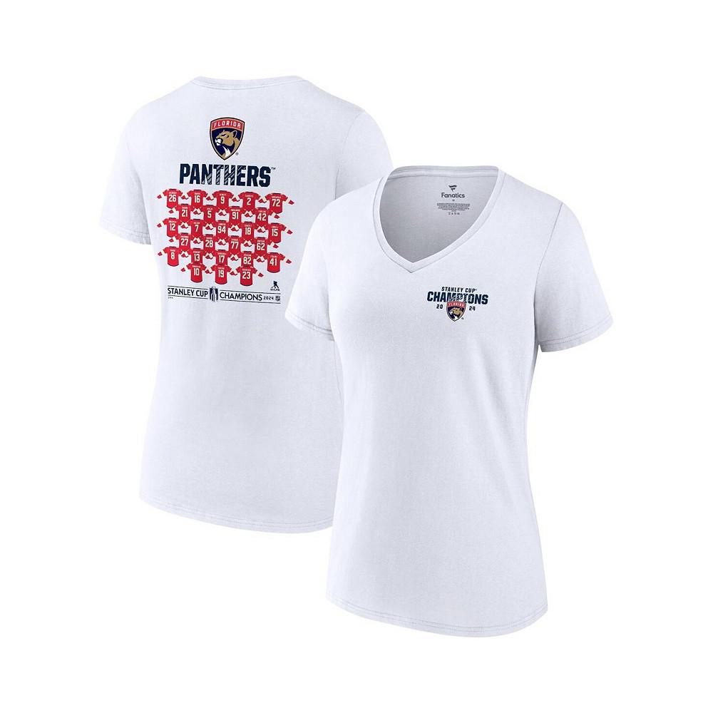 Fanatics Women's White Florida Panthers 2024 Stanley Cup Champions Plus Size Jersey Roster V-Neck T-Shirt