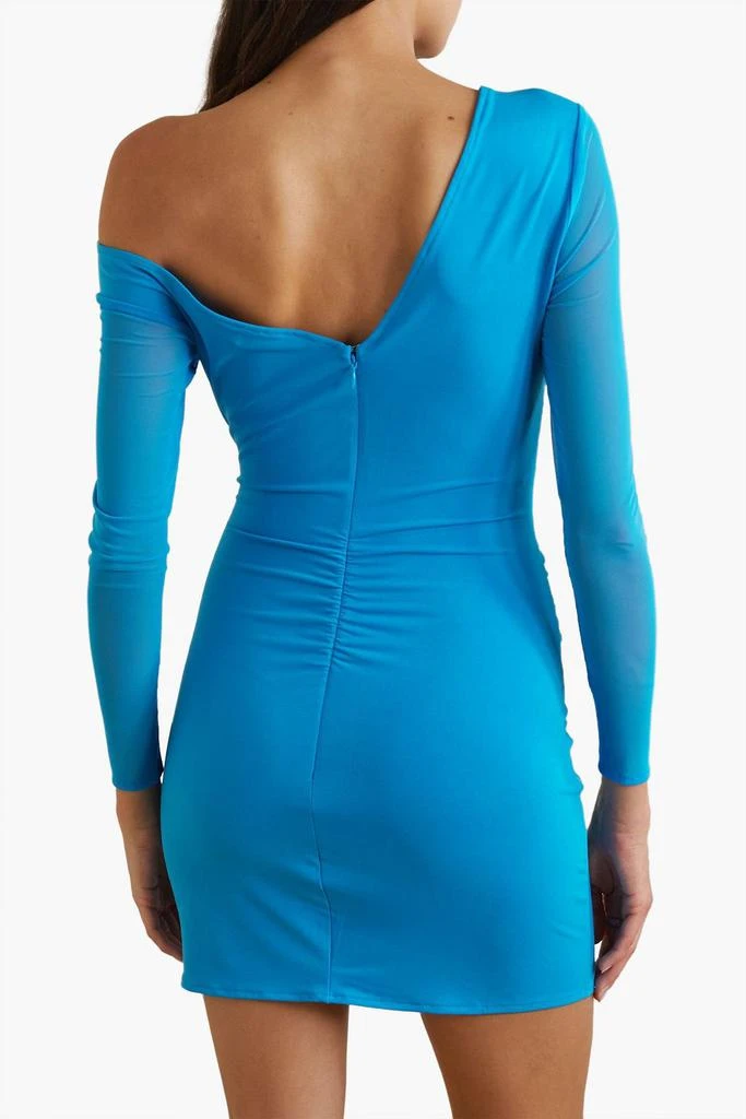 SELF-PORTRAIT One-shoulder ruched stretch-jersey and tulle mini dress 3