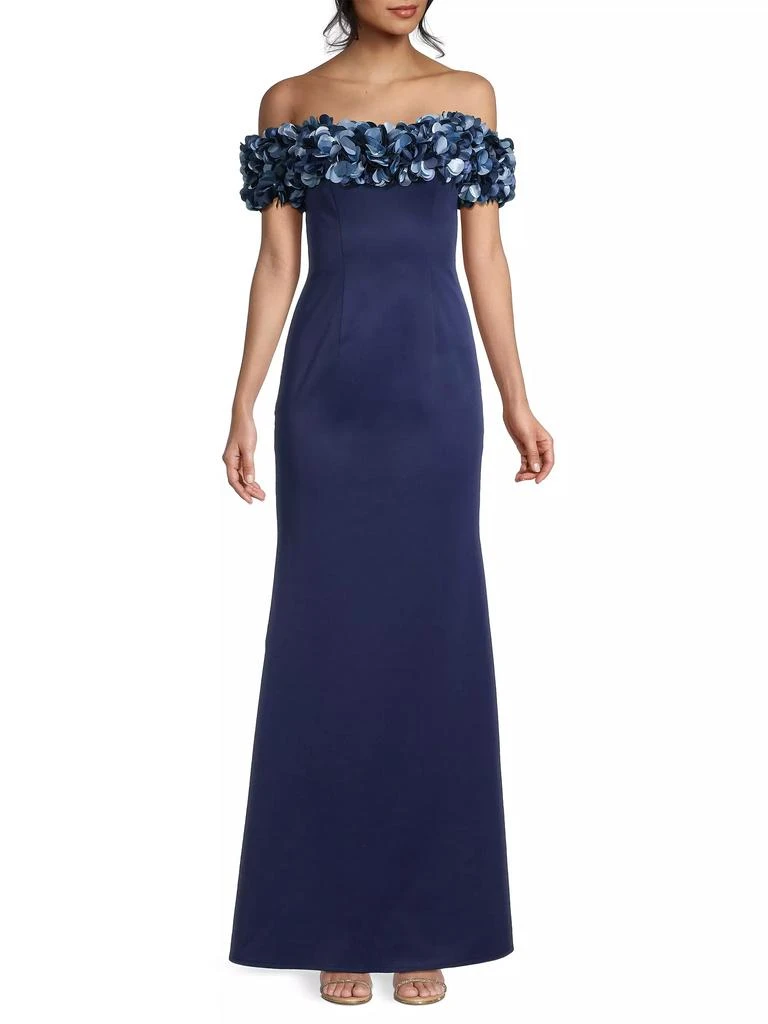 Basix Black Label Off-The-Shoulder Petal-Neck Column Gown 2
