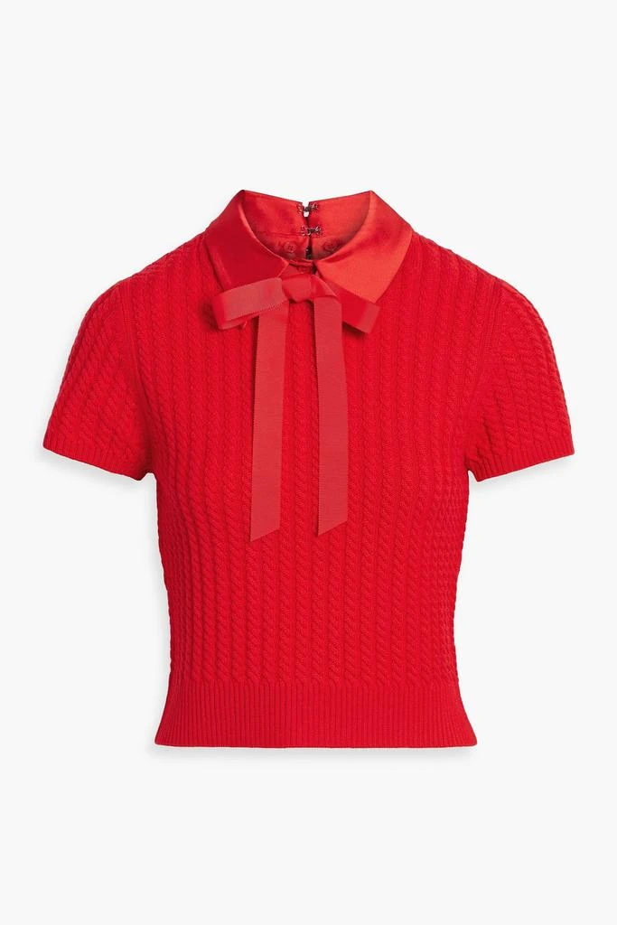 Alice + Olivia Abbott bow-detailed cable-knit wool-blend polo sweater 1