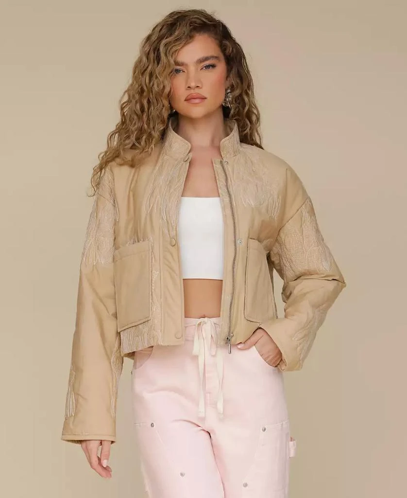 Avec Les Filles Women's Cotton Embroidered Cropped Jacket 5