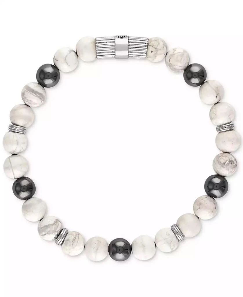 Esquire Men's Jewelry Howlite & Hematite Beaded Stretch Bracelet in Sterling Silver, Created for Macy's 1