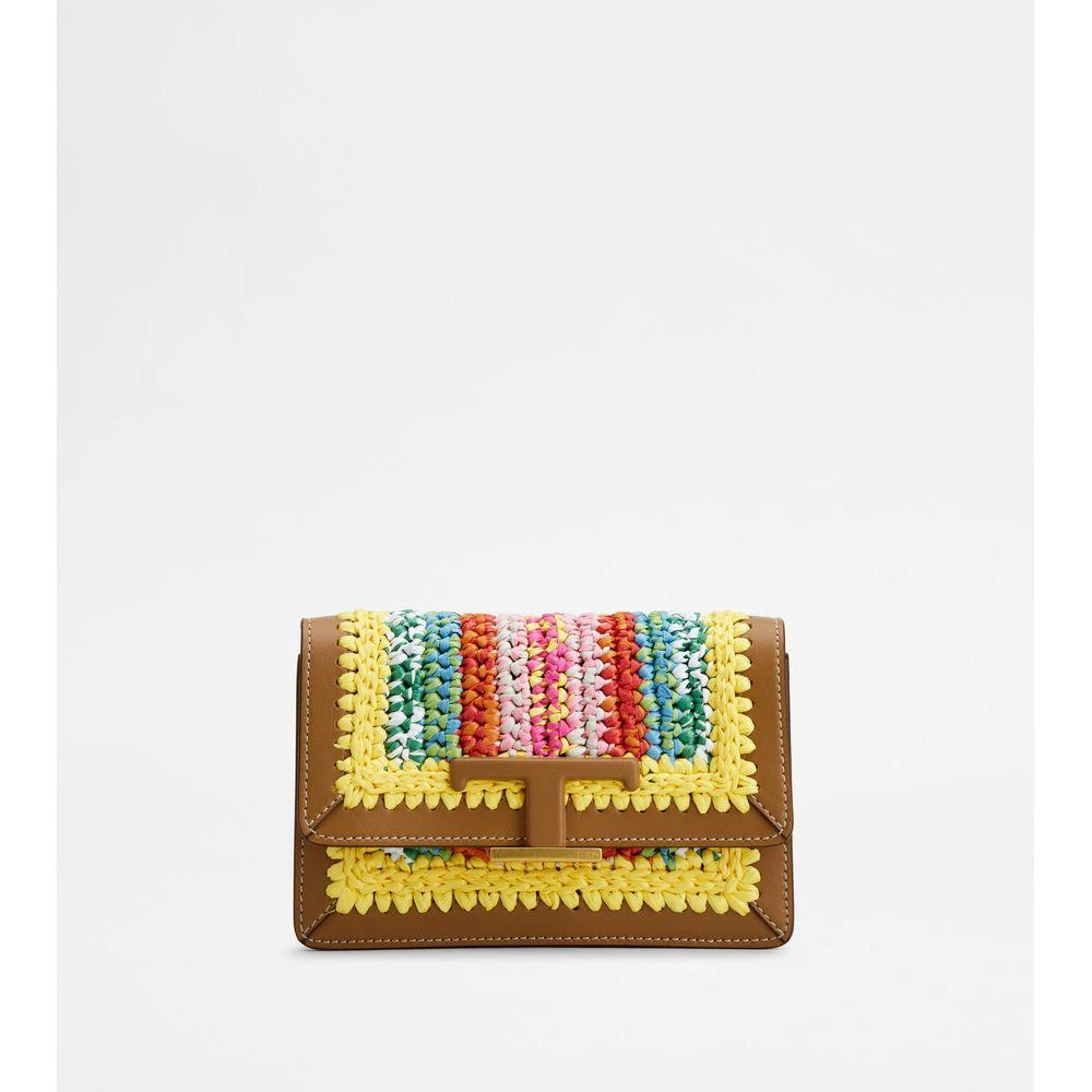 Tod's T Timeless Belt Bag in Leather and Raffia Micro With Metal Shoulder Strap 1