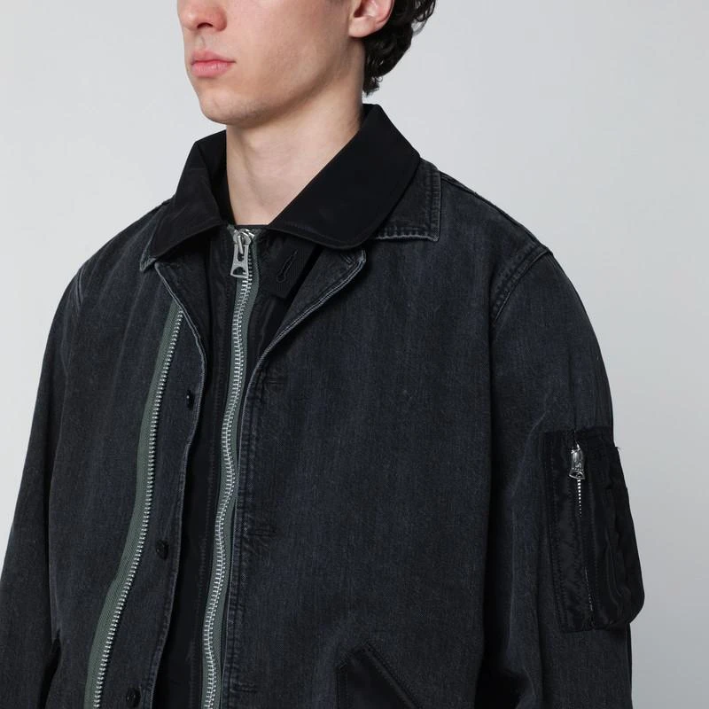 Sacai Black denim jacket with nylon inserts 4