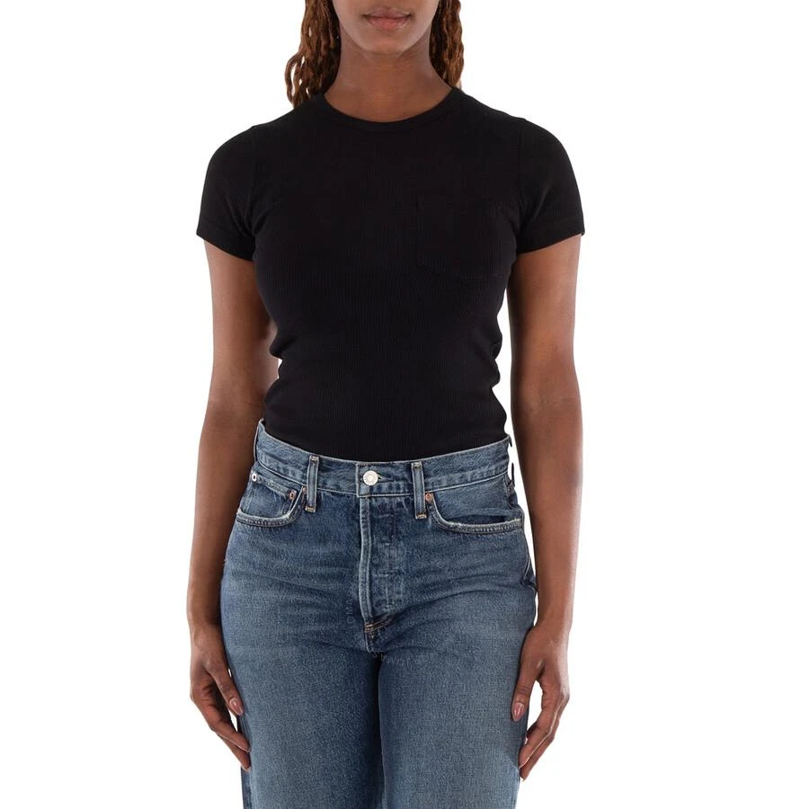 AGOLDE Ladies Black Arlo Rib Pocket Tee 1